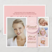  meisje 4 Fotoroze Afstuderen Uitnodiging (Voorkant / Achterkant)