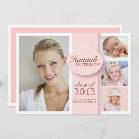  meisje 4 Fotoroze Afstuderen Uitnodiging (Voorkant / Achterkant)