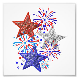 Meisje 4 juli Vrouwen Rood Wit Blauw Ster Amerika Foto Afdruk