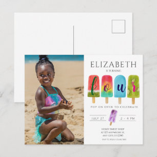 Meisje 4de verjaardag ijslolly zomerfeestje briefkaart