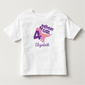 Meisje 4e verjaardag dinosaurus gepersonaliseerd T Kinder Shirts (Voorkant)