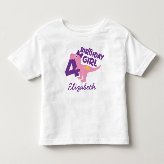 Meisje 4e verjaardag dinosaurus gepersonaliseerd T Kinder Shirts (Voorkant)