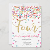 Meisje 4e Verjaardag Harten Confetti Regenboog Gli Kaart (Voorkant)