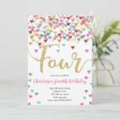 Meisje 4e Verjaardag Harten Confetti Regenboog Gli Kaart (Staand voorkant)