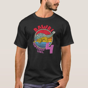 Meisje 4e verjaardag ik Rawr! Ankylosaurus I Famil T-shirt