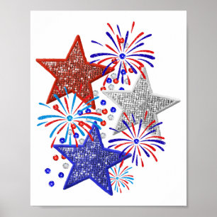 Meisje 4th of July Vrouwen Rood Wit Blauw Ster Ame Poster
