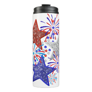 Meisje 4th of July Vrouwen Rood Wit Blauw Ster Ame Thermosbeker
