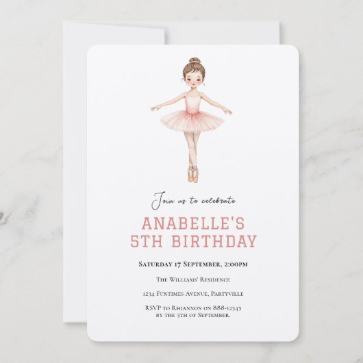 Meisje 5e verjaardag ballet  kaart (Voorkant)