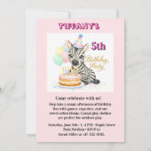 Meisje 5e verjaardagsfeest met zebra uitnodiging (Voorkant)