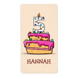 Meisje 5th Birthday, 5 op de zoete roze Cake Etiket