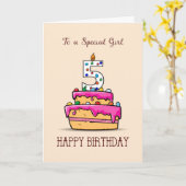 Meisje 5th Birthday, 5 op de zoete roze Cake Kaart (Gele Bloem)