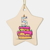 Meisje 5th Birthday, 5 op de zoete roze Cake Keramisch Ornament (Links)