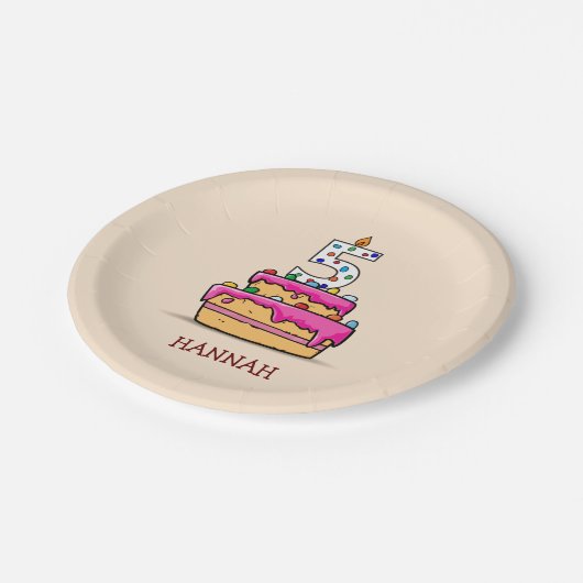 Meisje 5th Birthday, 5 op de zoete roze Cake Papieren Bordje (Gekanteld)