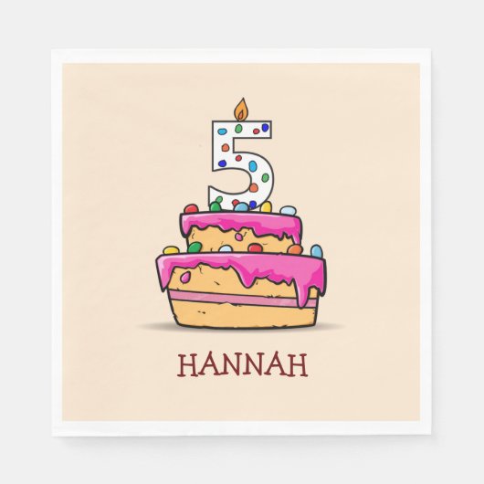 Meisje 5th Birthday, 5 op de zoete roze Cake Servet (Voorkant)