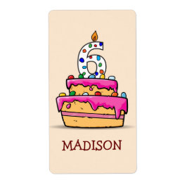 Meisje 6e verjaardag, 6 op de zoete roze Cake Etiket