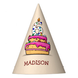Meisje 6e verjaardag, 6 op de zoete roze Cake Feesthoedjes