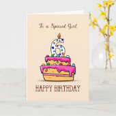 Meisje 6e verjaardag, 6 op de zoete roze Cake Kaart (Gele Bloem)