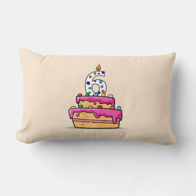Meisje 6e verjaardag, 6 op de zoete roze Cake Kussen (Voorkant)