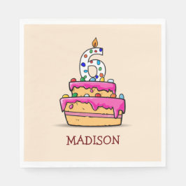 Meisje 6e verjaardag, 6 op de zoete roze Cake Servet
