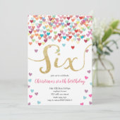 Meisje 6e Verjaardag Harten Confetti Regenboog Gli Kaart (Staand voorkant)