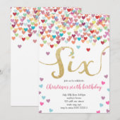 Meisje 6e Verjaardag Harten Confetti Regenboog Gli Kaart (Voorkant / Achterkant)