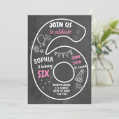 Meisje 6e verjaardag zesde bord roze kaart (Staand voorkant)