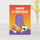 Meisje 6th Birthday Sports Balls Kaart (Gele Bloem)