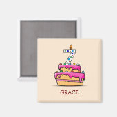 Meisje 7e verjaardag, 7 op de zoete roze Cake Magneet (Voorkant / Achterkant)