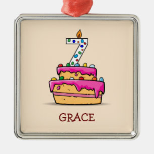 Meisje 7e verjaardag, 7 op de zoete roze Cake Metalen Ornament