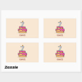 Meisje 7e verjaardag, 7 op de zoete roze Cake Rechthoekige Sticker (Vel)