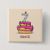 Meisje 7e verjaardag, 7 op de zoete roze Cake Vierkante Button 5,1 Cm (Voorkant)