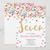 Meisje 7e Verjaardag Harten Confetti Regenboog Gli Kaart (Voorkant / Achterkant)