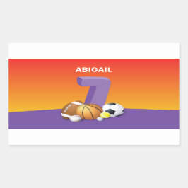 Meisje 7th Birthday Sports Balls Rechthoekige Sticker