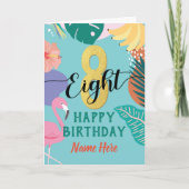 Meisje 8e Verjaardag Tropische Bloem Roze Flamingo Kaart (Voorkant)