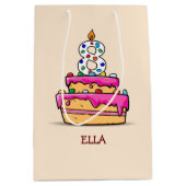 Meisje 8th Birthday, 8 op de zoete roze Cake Medium Cadeauzakje (Voorkant)