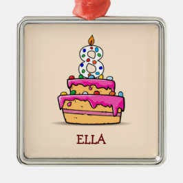 Meisje 8th Birthday, 8 op de zoete roze Cake Metalen Ornament
