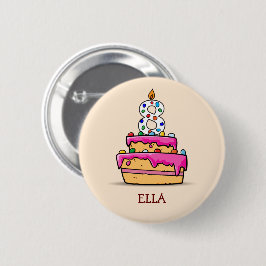 Meisje 8th Birthday, 8 op de zoete roze Cake Ronde Button 5,7 Cm