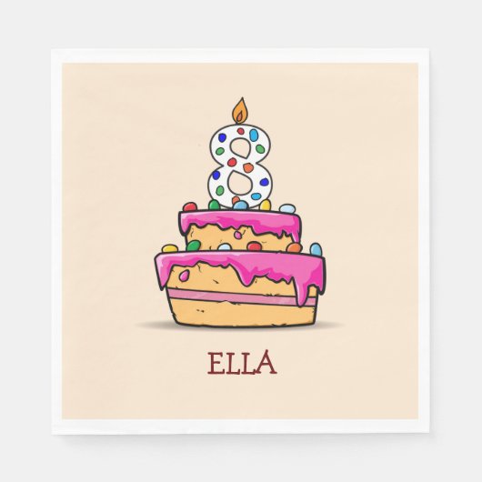 Meisje 8th Birthday, 8 op de zoete roze Cake Servet (Voorkant)