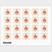 Meisje 8th Birthday, 8 op de zoete roze Cake Vierkante Sticker (Vel)