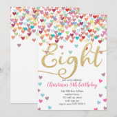 Meisje 8th Birthday Hearts Confetti Rainbow Glitte Kaart (Voorkant / Achterkant)