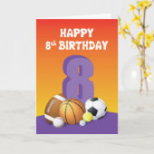 Meisje 8th Birthday Sports Balls Kaart (Gele Bloem)