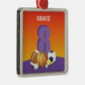 Meisje 8th Birthday Sports Balls Metalen Ornament (Rechts)