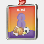 Meisje 8th Birthday Sports Balls Metalen Ornament (Links)