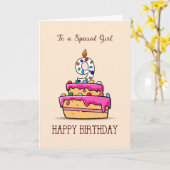 Meisje 9e verjaardag, 9 op de zoete roze Cake Kaart (Gele Bloem)