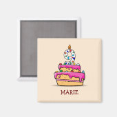 Meisje 9e verjaardag, 9 op de zoete roze Cake Magneet (Voorkant / Achterkant)