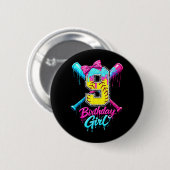 Meisje 9e verjaardag Softbal Ijs Drip Ronde Button 5,7 Cm (Voorkant /achterkant)