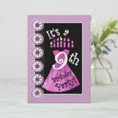 Meisje 9e Verjaardagsfeestje Uitnodiging ROZE kaar (Staand voorkant)