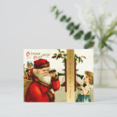 Meisje aan de telefoon met de Kerstman Feestdagenkaart (Staand voorkant)