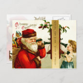 Meisje aan de telefoon met de Kerstman Feestdagenkaart (Voorkant / Achterkant)