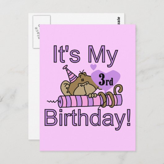 Meisje Aap 3e Verjaardag Tshirts en geschenken Briefkaart (Voorkant / Achterkant)